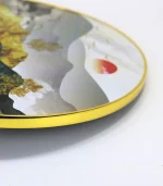 Round Frame Metal Finished Foil Print Golden Ship and Mountain Wall Hanging, Luxury Landscape Painting  Frame for Living Room Decoration - Image 3