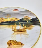 Round Frame Metal Finished Foil Print Golden Ship and Mountain Wall Hanging, Luxury Landscape Painting  Frame for Living Room Decoration - Image 4