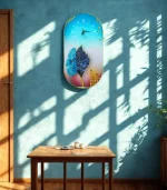 Oval Acrylic Clock Feather Geometric, Elegant Modern Decorative Wall Art for Home & Office Oval - Image 6