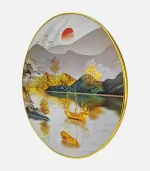 Round Frame Metal Finished Foil Print Golden Ship and Mountain Wall Hanging, Luxury Landscape Painting  Frame for Living Room Decoration - Image 2