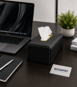 PU Leather Tissue Box Cover with Golden Metal Accent | Luxury Tissue Holder for Home & Office - Image 5