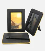 Luxury PU Leather Photo Frame with Golden Metal Border | Premium Tabletop Picture Frame for Home & Office Decor - Image 2